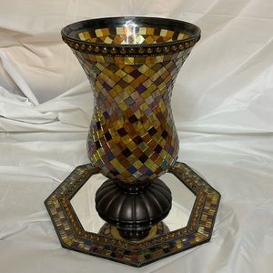 Partylite Glass Mosiac Hurricane with Mirror Base